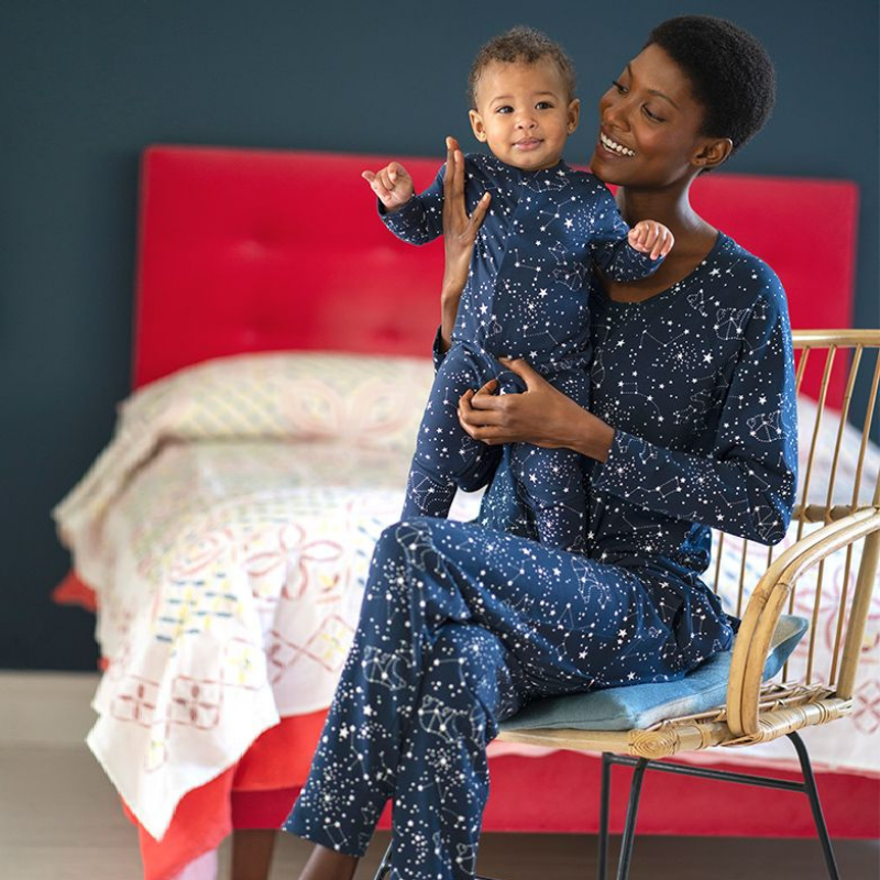 Pyjama maternité et allaitement à pois – Bleu marine